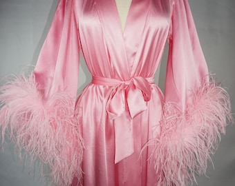 Hollywood Royalty Silk and Ostrich Feather Robe