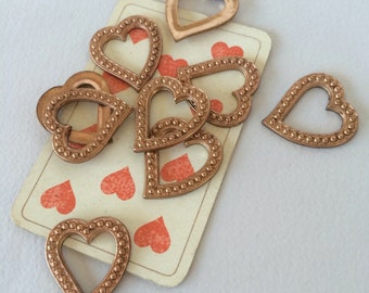 Vintage Hearts, Brass Heart Findings, Heart Charms, Heavy Hearts, 4 Pcs