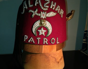 Shriners Fez Hat and vintage Hat Block