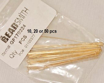 HEADPINS 24 Gauge 14KT Gold Filled Headpin 2 Inches, Beadsmith (10, 20 or 50 pieces)