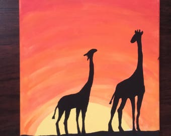 giraffe silhouette painting