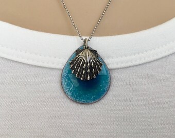 Seashell Charm Necklace,Ocean, Beach, Sea, Nature Inspired Necklace, Torch Fired Enamel, Sterling Silver