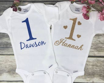 First Birthday Onesies - Twin Personalized Onesie- Twin Custom Onesie - Twin Baby Onesie - Twin Baby Outfit - Matching Twin Set