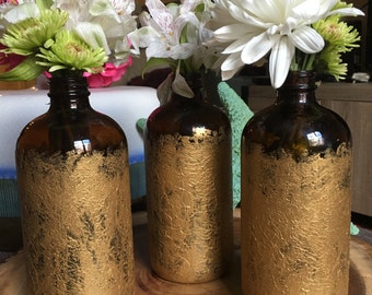Gold hand painted flower bottles