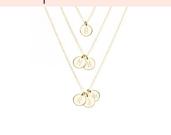 Personalized Necklaces for Women, Mother Necklace, Custom Initial Necklace, Disc Necklace, Tiny Letters Necklace, Gold Fill Rose Silver, 9mm