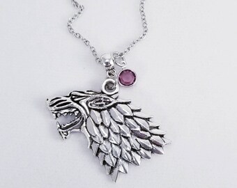Stark Direwolf Necklace, Game of Thrones Jewelry, House Stark Necklace, Arya Stark, Sansa Stark, Game of Thrones Gift, Birthstone Jewelry
