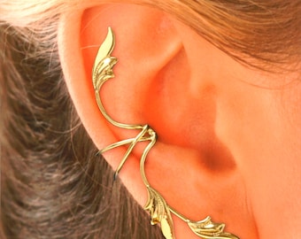 Full Ear, 3 Leaf Ear Cuff Earring in Gold or Rhodium Over Sterling Silver