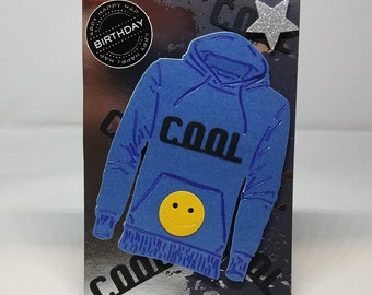 Male Birthday Card - Hoodie/Cool Dude - luxury unique quality special bespoke UK - Dad/Son/Uncle/Brother/Nephew/Granddad
