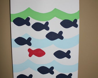 Fish Hand painted Canvas Nautical Nursery to match Jackson Bedding