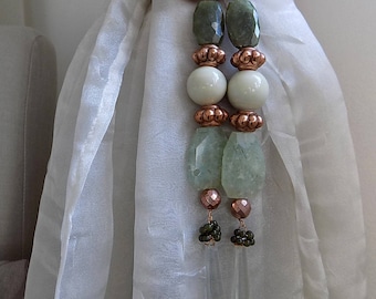 LAST PAIR Artistic pair of jade and crystal pendant drapery holders, tie backs, curtain holders - limited edition