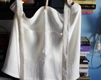 Light cream linen half apron. Soft cafe apron. Linen huckaback apron.
