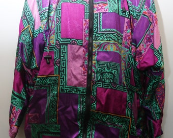 Rare 90's Vintage "RAFAEL" Abstract Patterned Windbreaker JacketSz: MEDIUM (Women's Exclusive)