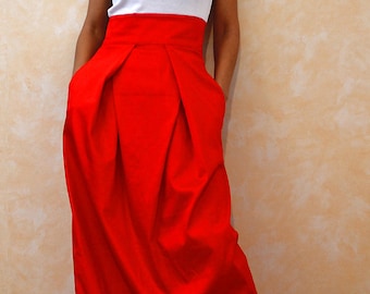 Red skirt, Skirts for women, Maxi skirt, Long skirt, High waist skirt, Cotton skirt, Party skirt, Skirts, Fashion skirt, Wedding skirt S4015