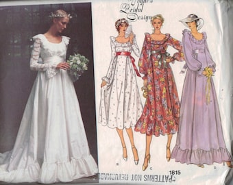 1970s Vintage Sewing Pattern Vogue 1815 Misses Bridal Bridesmaid Gown Dress Long High Waisted Size 8 or 12 or 14 Bust 31 32 34 36