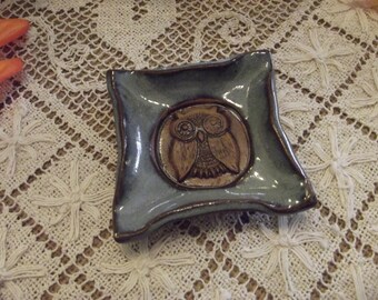 Handmade Pottery Spoon Rest, Teaspoon Rest, Teabag Holder, Coffee Spoon Rest, Pill Dish, Owl Design, Jewelry Holder, Wedding Favor