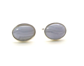 Refresh Blue Lace Agate Cufflinks III, Soft Blue Cufflinks, Periwinkle Cufflinks, Blue Agate Cufflinks