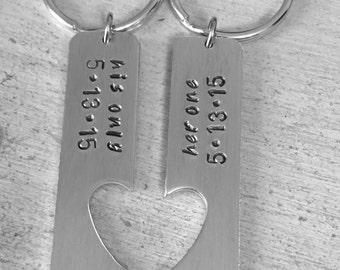 Couples keychain. Personalized. Her one His only. Anniversary Gift. Wedding date. Couples gift. Valentine's Gift. Husband gift
