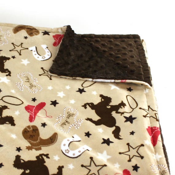 Boy Lovey, Brown Cowboy Blanket, Mini Personalized Baby Blanket Boy, Baby Lovey Minky Blanket, Baby Shower Gift, Personalized Blanket