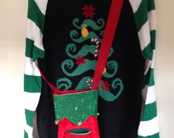 Men's Ugly Christmas Sweater Brand Christmas Tree XLTall with Bottle Carrier Cross Body Pouch Tacky Sweater
