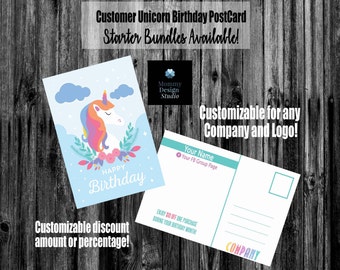Customer Unicorn Birthday PostCard - Birthday Discount - Birthday Club - Hostess Birthday - Mailer - HO Colors/ Fonts - MLM Direct Sales