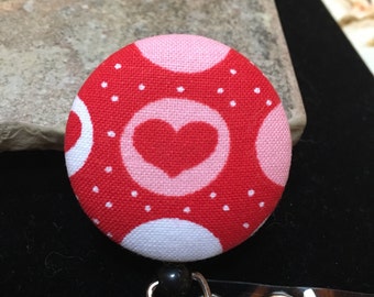 Name badge fabric covered badge reels polka dot design
