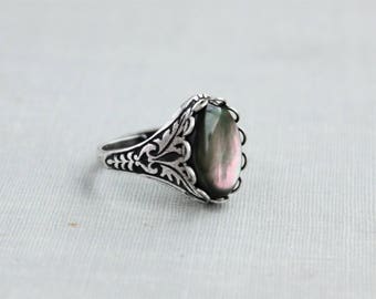 Black Pearl Ring. Antique Silver or Antique Brass