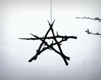 Hawthorn hedge witch rustic Pentagram altar decoration, for wicca, pagan ritual use