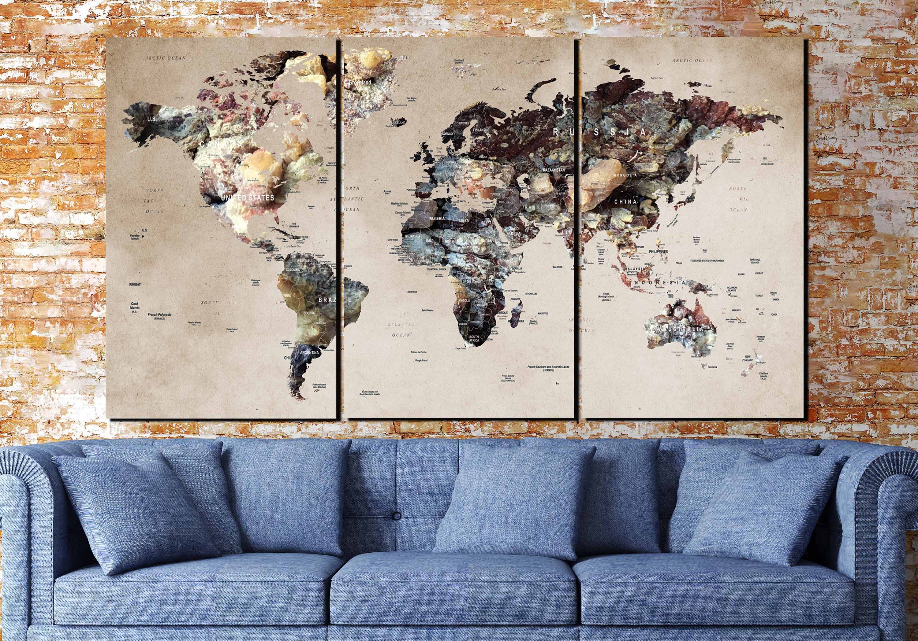 World Map Canvas World Map World Map Art World Map 3 Panels