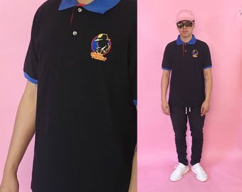 Vintage polo shirt dick tracy black shirt 1990s 1980s 90s 80s cartoons vintage shirt