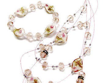 Lampwork Glass Beads Layered Necklace, Bracelet & Dangle Earrings Jewelry Set_3 Colors Available