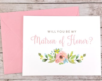 Will You Be My Matron of Honor Card, Matron of Honor Proposal Card, Floral Wedding Card, Matron of Honor Gift, Bridal Party Card - (FPS0013)