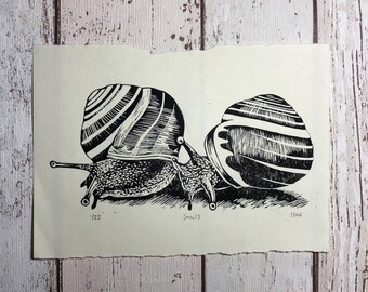 Snail print - handmade, limited edition linocut print