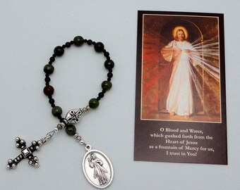 PIF Divine Mercy Catholic Single Decade Chaplet Rosary in Dragon Blood Jasper