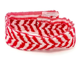 Handmade and Hand Stitched - 100% Cotton - Red and White Bracelet - (8.5" x 1.1" x 0.1")