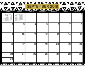 July 2018 - June 2019 Black White and Gold Mini Desk Pad Calendar