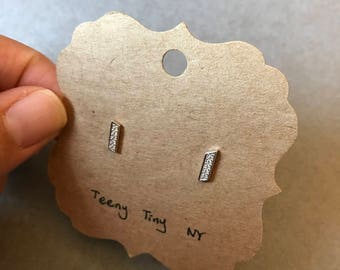 Silver Tiny CZ Bar Stud Earring - Sterling Silver