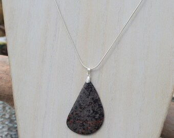 Lake Superior Granite Pendant with Necklace for Women, Black and Grey Granite Necklace