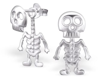 Halloween Skeleton Front to Back Peekaboo Stud Earrings - 925 Sterling Silver - ESAPS221