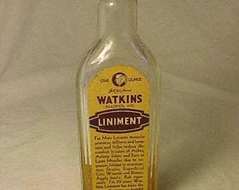 c1930s Watkins Liniment The J. R. Watkins Co. Winona, Minn., Screw Top Medicine Bottle with the original paper label, Drug Store Decor