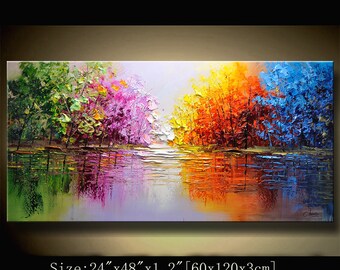 contemporary wall art,Palette Knife Painting,colorful Park painting,wall decor Home Decor,Acrylic Textured Painting ON Canvas by Chen new20