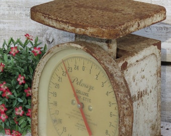 Vintage 1950's Kitchen Scale Rusty Metal - Farmhouse Scale - Industrial Metal Scale Pelouze Deluxe Wayette