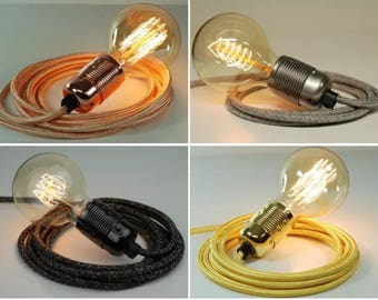 Premium Fabric Flex Cable Plug In Pendant Lamp Light Set E27 Steel Fitting & 40w Globe Edison Bulb