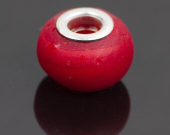 5 red opaque glass European beads