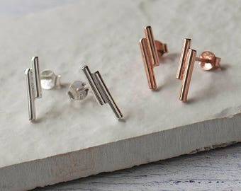 Bar Stud Earrings, Gold Minimalist Studs, Rose Gold, Minimalist Studs, Contemporary Earrings, Geometric Earrings, Silver Bar Stud Earrings
