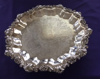 Vintage Round Silverplated Tray With Heavy BOROQUE EDGE, By SHERIDAN Slilver Co.