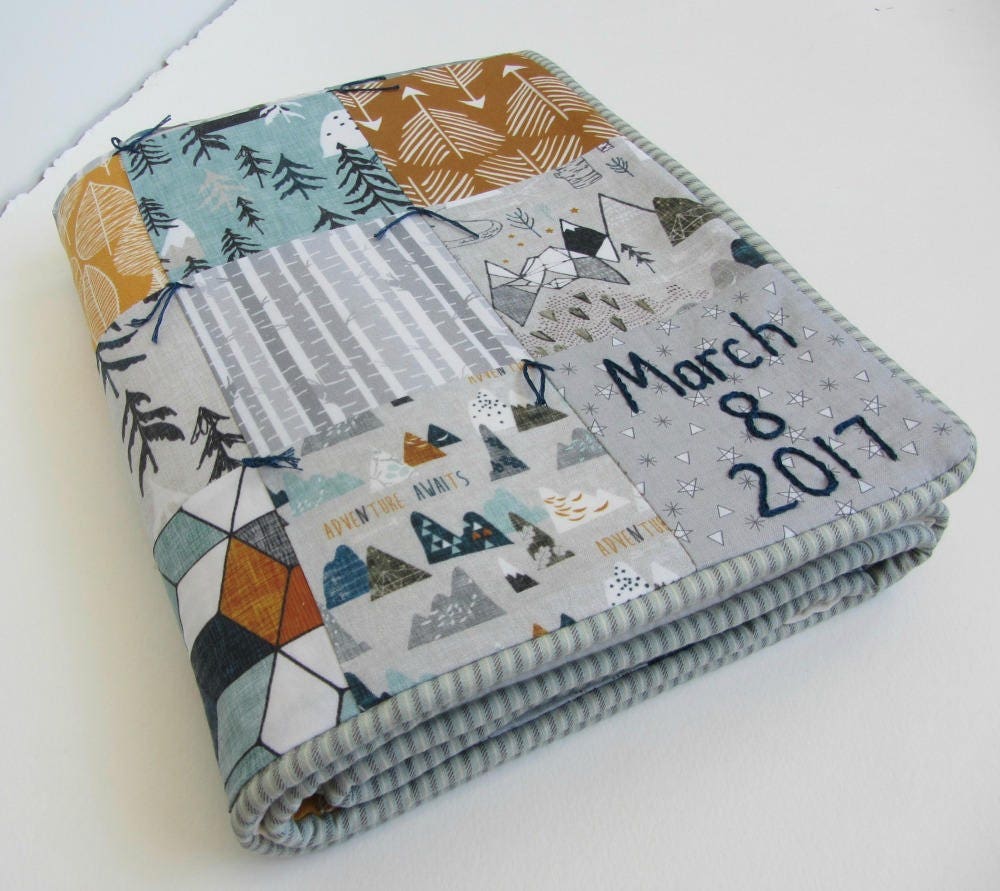 Personalized Baby Crib or Toddler Quilt with HandEmbroidered