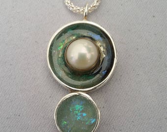 Walk in the water resin pendant in swirl blues and pearls