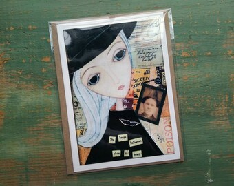 SALE! Halloween Card, Halloween Art, Greeting Card, Note card Sale card Clearance Card, Whimsical Halloween, Whimsical Girl, witchy girl