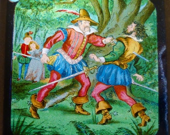 Magic Lantern Slide - Sword Fight Between Two Tudor Men