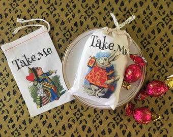 TAKE ME Alice in Wonderland Party Favor Bags 4x6 | 6x8 | 10 Classic Designs | Onederland Bags | Bridal Baby Shower | Take Me Party Favor 10